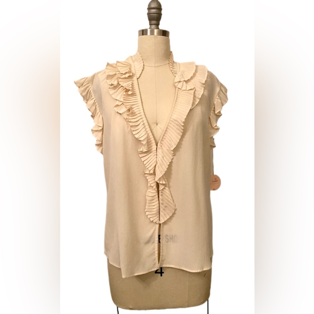 Rebecca Taylor 100% silk Luxury French girl style ruffed/pleated blouse. NWT.